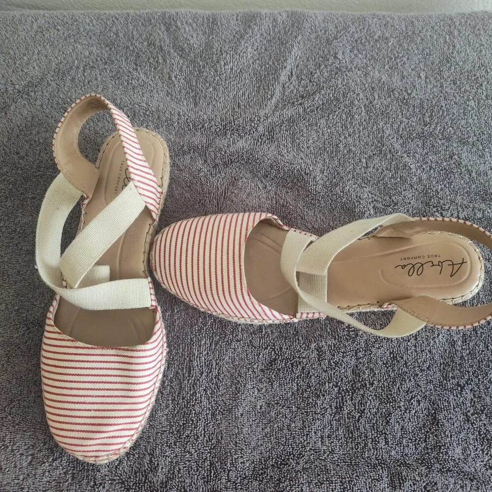 Abella Riviera Espadrille Sandal Beige/Red Stipe size9.5